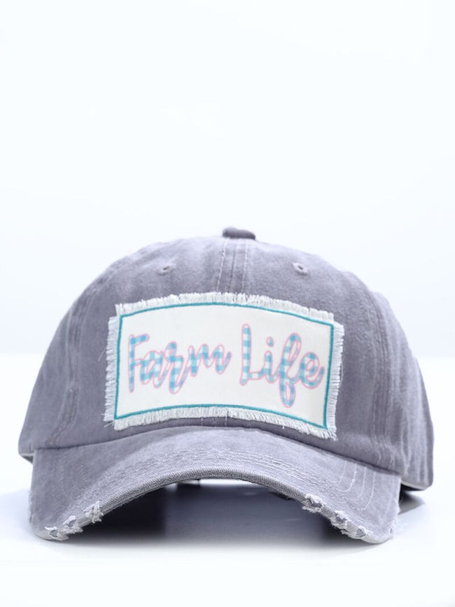 Farm Life Patch Distressed Hat - Happy Heart Accessories
