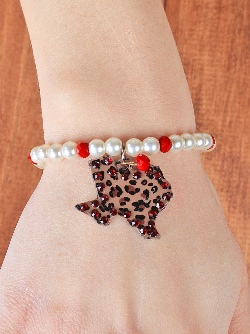 Pearl and Red Leopard Texas Bracelet - Happy Heart Accessories
