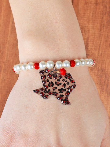 Leopard Cross Pearl Stretch Bracelet