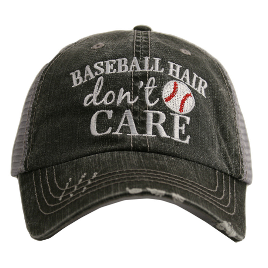 Baseball Hair Don't Care Distressed Trucker Hat - Happy Heart Accessories