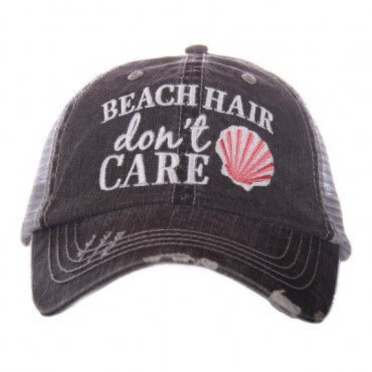 Beach Hair Don't Care Distressed Trucker Hat~4 Colors - Happy Heart Accessories