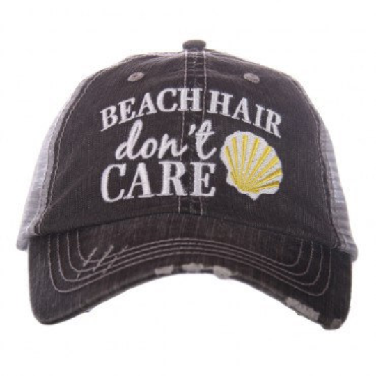Beach Hair Don't Care Distressed Trucker Hat~4 Colors - Happy Heart Accessories