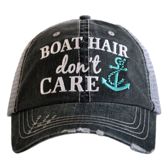 Boat Hair Don't Care Distressed Trucker Hat~ 2 Colors - Happy Heart Accessories