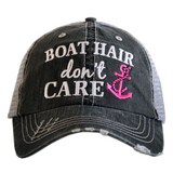 Boat Hair Don't Care Distressed Trucker Hat~ 2 Colors - Happy Heart Accessories