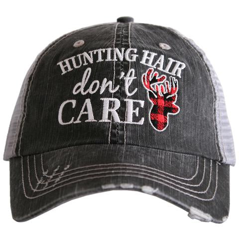 Hunting Hair Don't Care Distressed Trucker Hat - Happy Heart Accessories