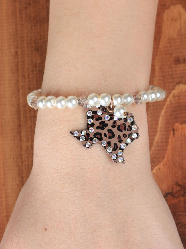 Texas Leopard and Pearl Bracelet - Happy Heart Accessories