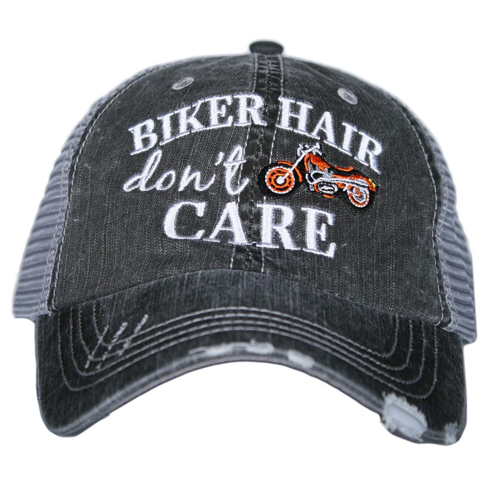 Biker Hair Don't Care Distressed Trucker Hat~ 4 Colors - Happy Heart Accessories