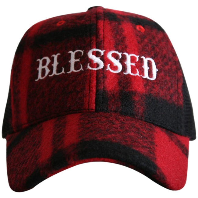 Blessed Red and Black Plaid Hat - Happy Heart Accessories