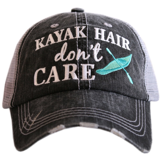 Kayak Hair Don't Care Distressed Trucker Hat~2 Colors - Happy Heart Accessories