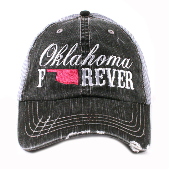 Oklahoma Forever Distressed Trucker Hat~4 Colors - Happy Heart Accessories