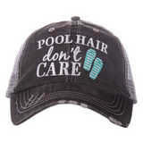 Pool Hair Don't Care Distressed Trucker Hat ~4 Colors - Happy Heart Accessories
