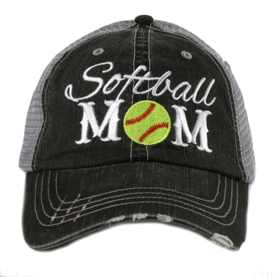 Softball Mom Distressed Trucker Hat - Happy Heart Accessories