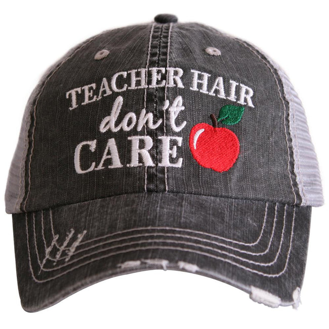 Teacher Hair Don't Care Distressed Trucker Hat - Happy Heart Accessories
