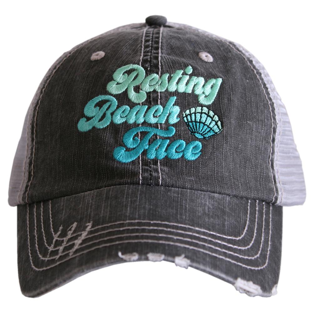 Resting Beach Face Distressed Trucker Hat - Happy Heart Accessories