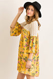 Floral Print Dress with Lace Yoke - Happy Heart Accessories